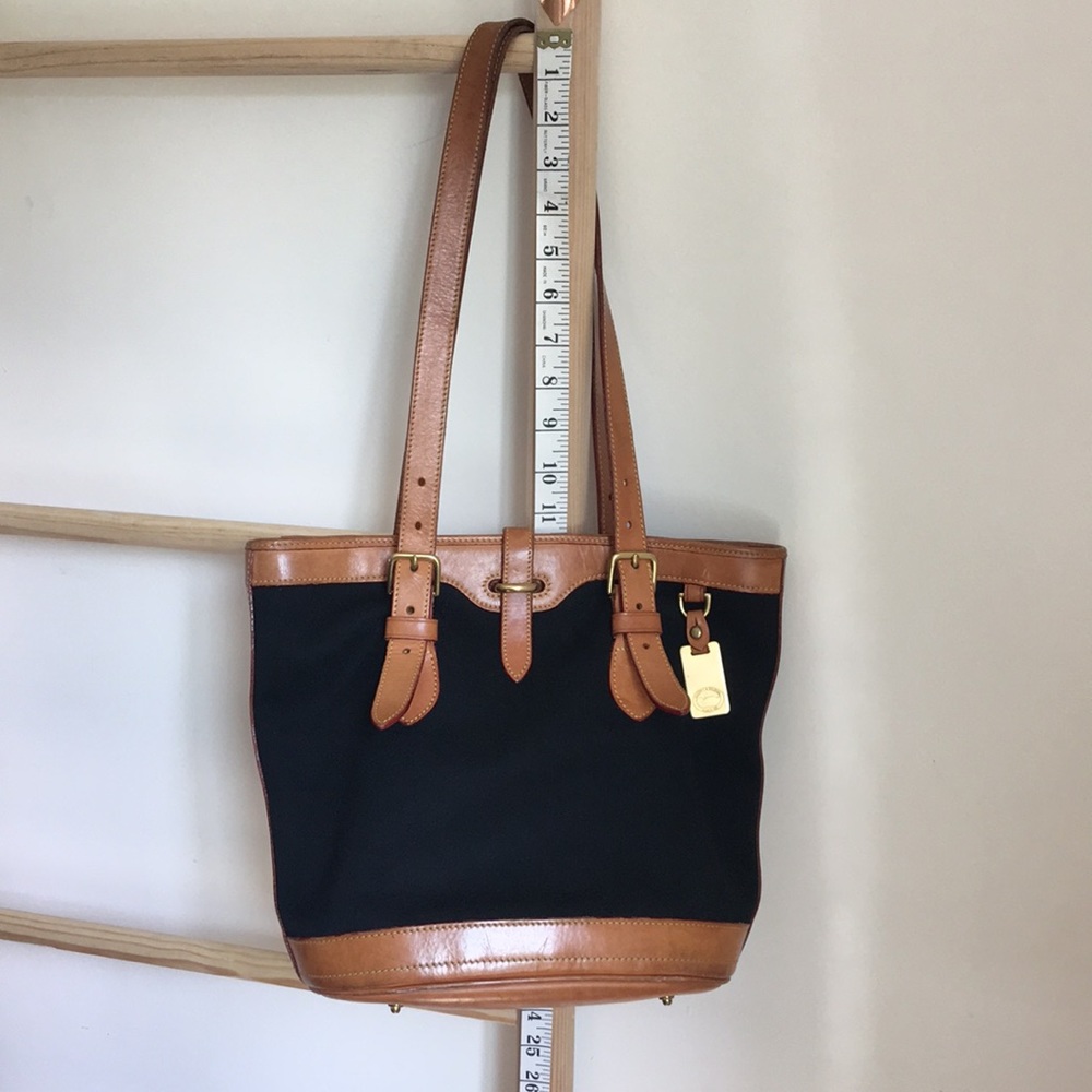 Dooney & Bourke Vintage Bag in black Canvas with Tan Leather Trim